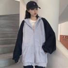Raglan Sleeve Zip Hooded Sweatshirt