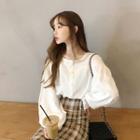 Lantern-sleeve Blouse / Plaid A-line Skirt