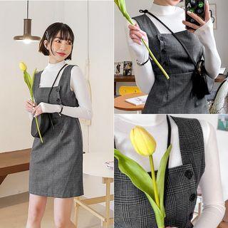 Square-neck Sleeveless Plaid Minidress