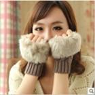 Furry Trim Knit Gloves