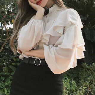 Frill-trim Shirt Light Almond - One Size
