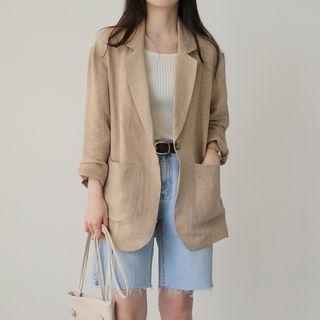 Single-breasted Herringbone Linen Blend Jacket