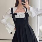 Puff-sleeve Square-neck Cropped Bow Shirt