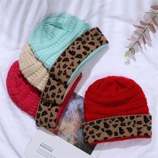 Leopard Print Cuffed Knit Beanie