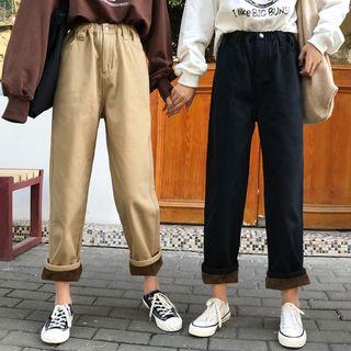 Fleece-lined Cropped Straight Cut Pants