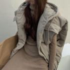 Turtleneck Knit Midi Bodycon Dress / Hooded Padded Vest