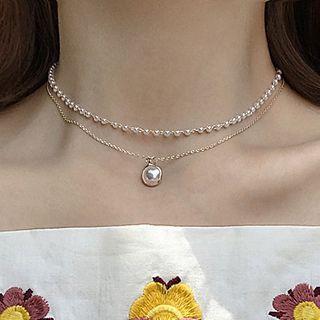 Faux Pearl Layered Choker 1 Pc - 1854 - Faux Pearl Layered Choker - One Size