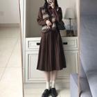 Set: Sweater Vest + Long-sleeve A-line Midi Dress