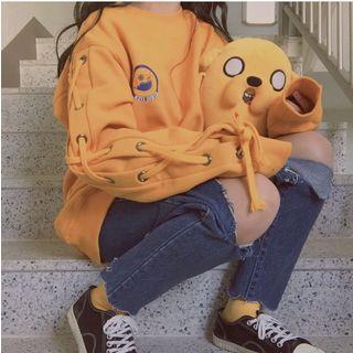 Lace Up Sweatshirt As Shown In Figure - One Size