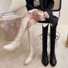 Pointed Lace Up Block Heel Knee-high Boots