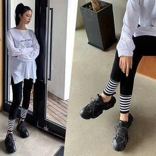 Stripe-hem Daily Leggings Black - One Size