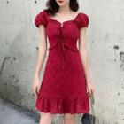 Eyelet Lace Puff-sleeve A-line Dress