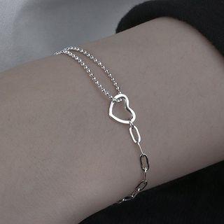Heart Layered Alloy Bracelet Silver - One Size