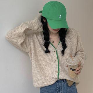Long-sleeve Contrast Trim Loose-fit Cardigan