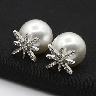 Faux Pearl Rhinestone Star Earrings