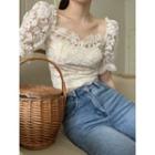 Short-sleeve Off-shoulder Lace Cropped Top
