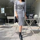 Cable-knit Midi Wrap Dress With Sash
