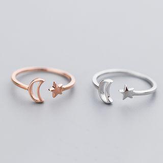 925 Sterling Silver Moon And Star Open Ring