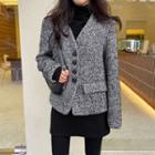 Collarless Textured Wool Blend Jacket