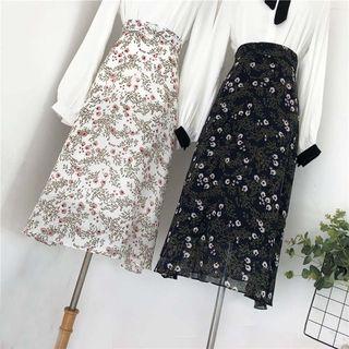 Floral A-line Midi Chiffon Skirt