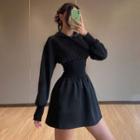 Long-sleeve Hooded Plain Sweatshirt Skirt