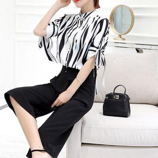 Set: Elbow-sleeve Blouse + Cropped Pants