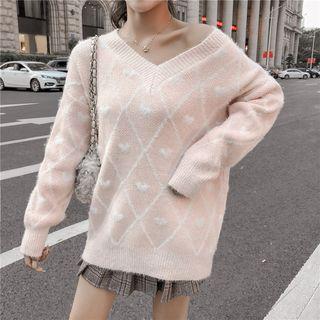 Set: V-neck Sweater + Pleated Plaid Skirt