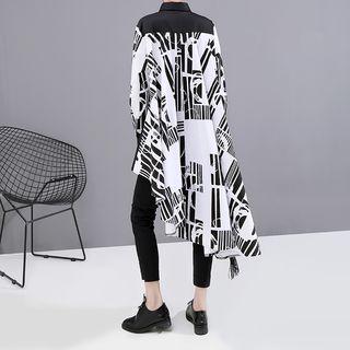 Striped Print Shirtdress As Shown In Figure - One Size