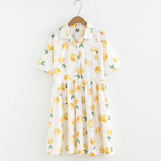 Fruit Print Elbow-sleeve A-line Dress