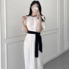 Short-sleeve Pleated Midi Chiffon Dress As Shown In Figure - One Size