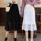 Ruffle Hem Lace Midi Straight-fit Skirt