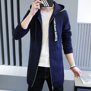 Lettering Trim Long Zip Hoodie