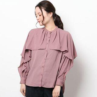 Peter-pan Collar Long-sleeve Plain Chiffon Blouse