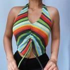 Halter Neck V-neck Striped Crop Tank Top