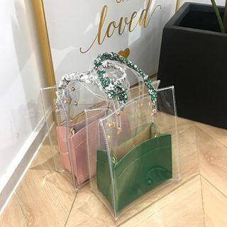 Set: Transparent Shopper Bag + Faux Leather Pouch
