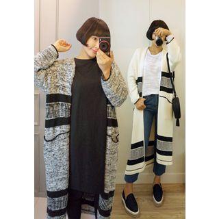 Patterned Open-front Long Cardigan