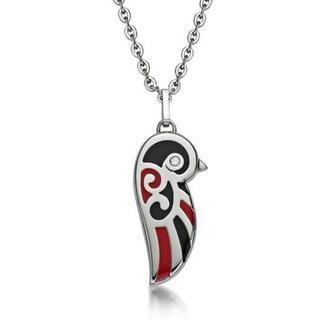 Black And Red Enamel Lovebird Necklace Red - One Size