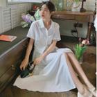 Set: Elbow-sleeve Shirt + Slit Maxi A-line Skirt