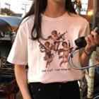 Angel Print Short-sleeve T-shirt Premium Edition - White - One Size