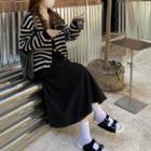 Striped Cardigan / A-line Midi Skirt