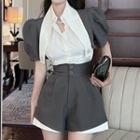 Mock Two-piece Puff-sleeve Blouse / Shorts