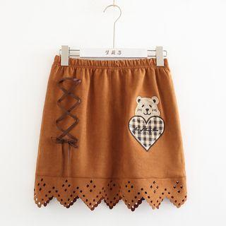 Scallop Trim Bear Applique A-line Skirt