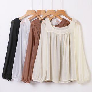 Square-neck Plain Chiffon Oversize Blouse