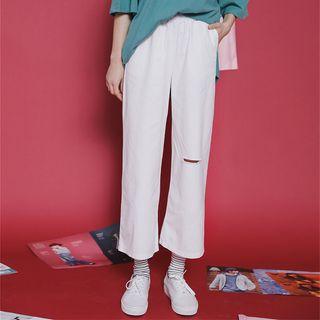 Cropped Slashed Straight-leg Pants
