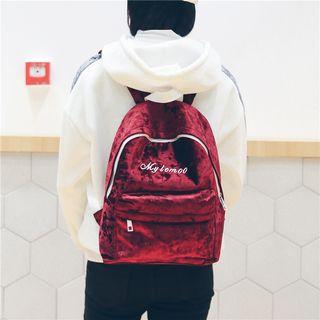 Velour Lettering Zip Backpack