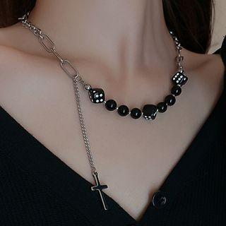 Dice Cross Necklace Silver - One Size