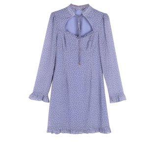 Long-sleeve Dotted Cutout Mini A-line Dress
