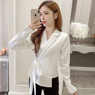 Long-sleeve Satin Wrap Shirt