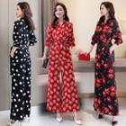 Patterned Long-sleeve Wide-leg Jumpsuit