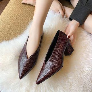 Block Heel Croc Grain Ankle Boots
